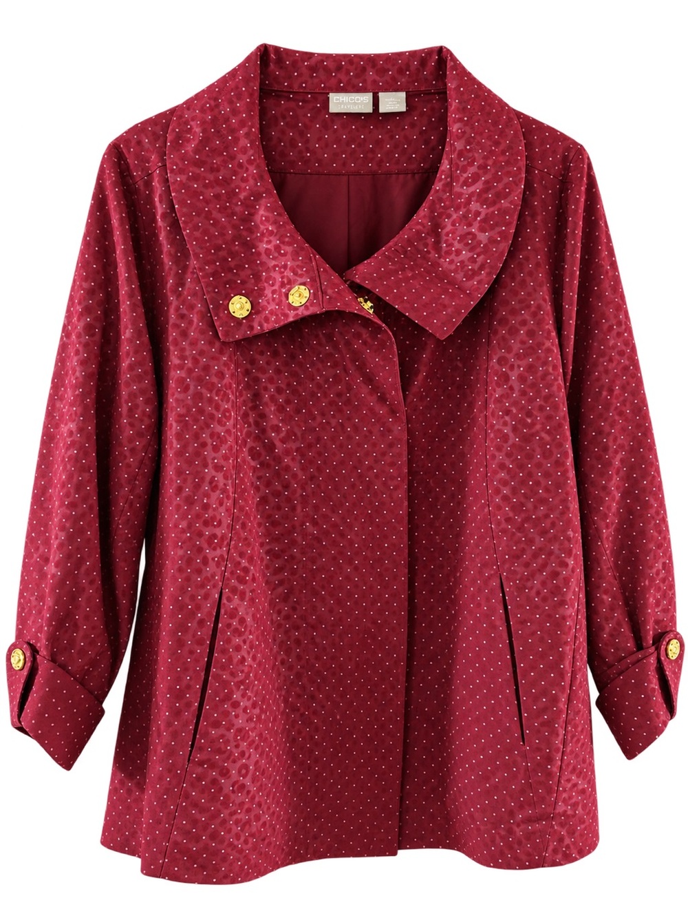 Chico's Zenergy Burgundy Polka Dot Lightweight Pea Coat